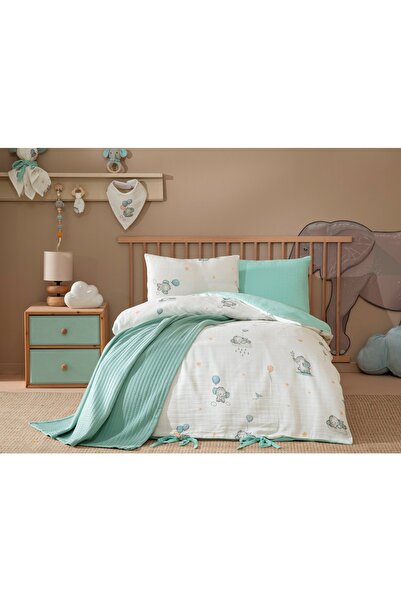 Özdilek 10 Parça Müslin Bebek Seti (Önlüklü)-Elephant Mint