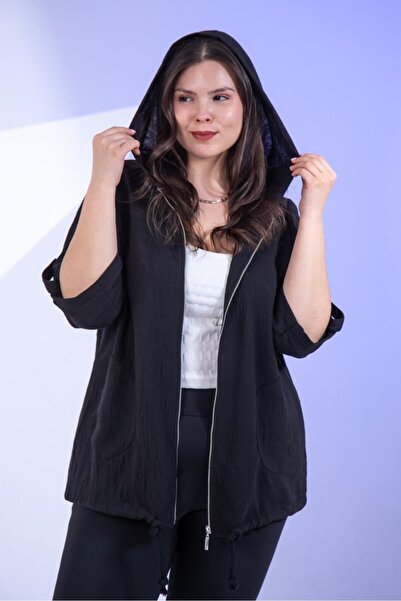 Roxxlen Γυναικείο μπουφάν μεγάλου μεγέθους με κουκούλα και φερμουάρ