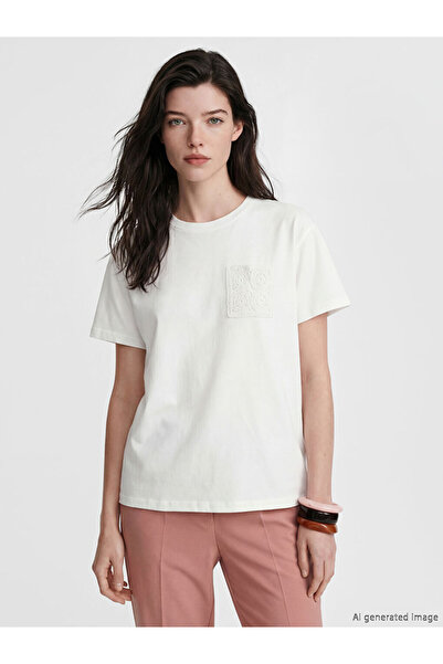 LC Waikiki White Embroidery Detailed Cotton Women's T-Shirt
