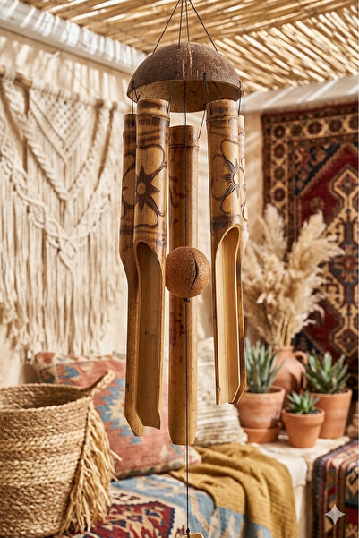 dase home Feng Shui Coconat Bambu Rüzgar Çanı Küçük Boy