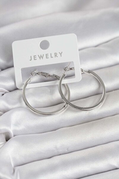 Inure Jewelry Silver Color Brass Cornered Edge Hoop 32 mm Women's Earrings