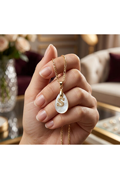 stainless steell Gold Color Tarnish-Resistant Pearlescent S Letter Necklace