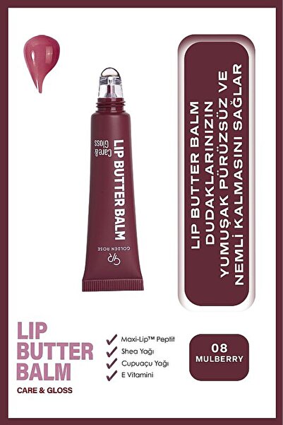 Golden Rose Lip Butter Balm Care&Gloss - 08 Mulberry - Mor Dudak Parlatıcısı