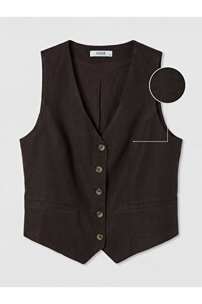 LC Waikiki V Neck Linen Blend Women's Classic Waistcoat
