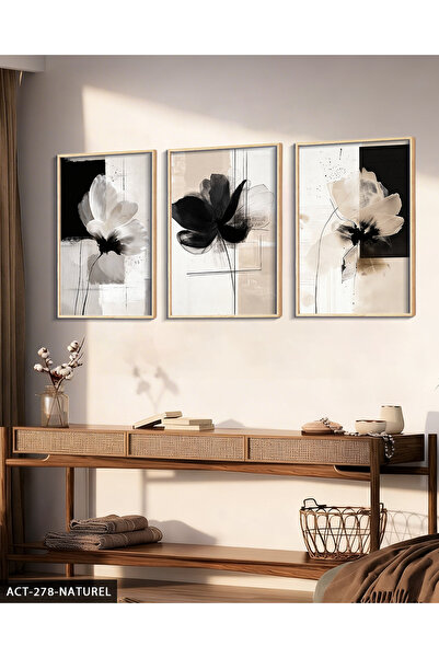 CeSht Boho Style Flower 3 Piece Wooden Framed Painting Act
