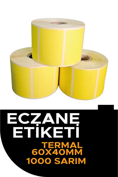 RELAX ETİKET 60X40MM 1000li Eczane Ilaç Tarif Etiketi Sarı Renk (1 RULO 1000 ...