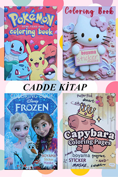 caddebox 4 Adet Stickerle Boyama Kitabı(Pokemon)(Hello kity)(Frozen(Capybara)