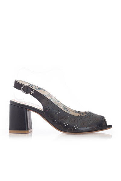 UrbanShoes Sandale cu toc perforate damă din piele naturală, Leofex - 252 Neg...