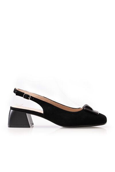 UrbanShoes Pantofi casual cu toc damă, din piele naturală - 3508 Negru Velur