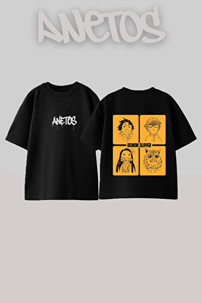 Anetos Μπλουζάκι Demon Slayer με στάμπα στην πλάτη, βαμβακερό μαύρο oversize