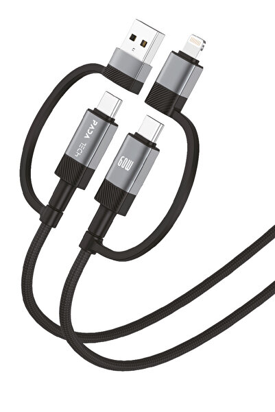 PADA TECH 4in1 PD 60 Watt Type-C/27 Watt iPhone Halat Örgü Kırılmaz Uç 1 Metr...