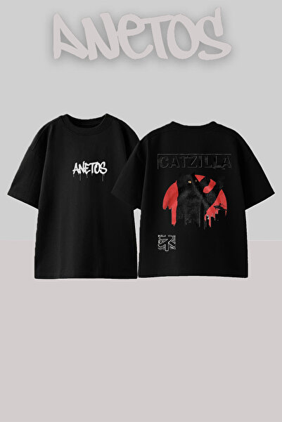 Anetos Μπλουζάκι Catzilla Monster Design με στάμπα στην πλάτη, βαμβακερό μαύρ...