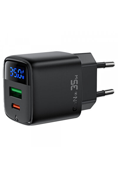 Acefast Incarcator Retea A116 Display, 35W, 3A, 1 x USB-A - 1 x USB-C, Negru