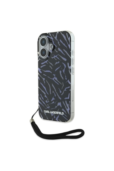 Stef's Cat Θήκη για Apple iPhone 16 Plus, Karl Lagerfeld, Ζέβρα με λουράκι, Μωβ