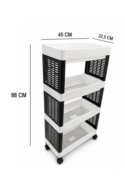 Alezy Slim Plastik Üç Katlı Tekerlekli Organizer Dolap Siyah