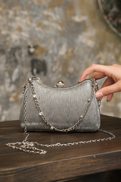 ROZA CANTA Platinum Wavy Women's Evening Dress Wedding Bag