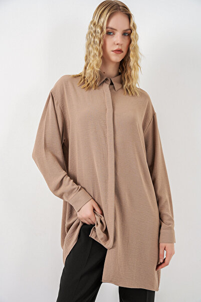 Bigdart Γυναικείο Μακρύ Πουκάμισο Τουνίκ 5945 - Πέτρινο