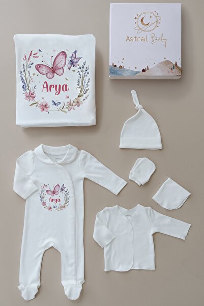 Astral Baby طقم من 6 قطع من القطن الفاخر بنسبة 100% لحديثي الولادة مع ياقة وأ...