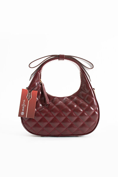 Sellini Bow Strap Detailed Luna Women's Crossbody Bag Claret Red