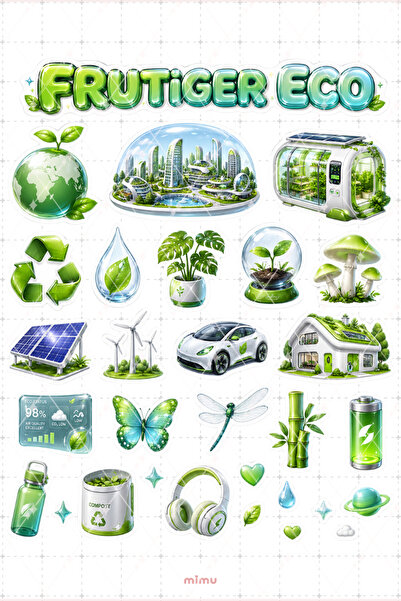 Mimu Art Studio FruTiger Eco Sticker Seti Yeşil Mavi Doğa Teknoloji Estetiği ...