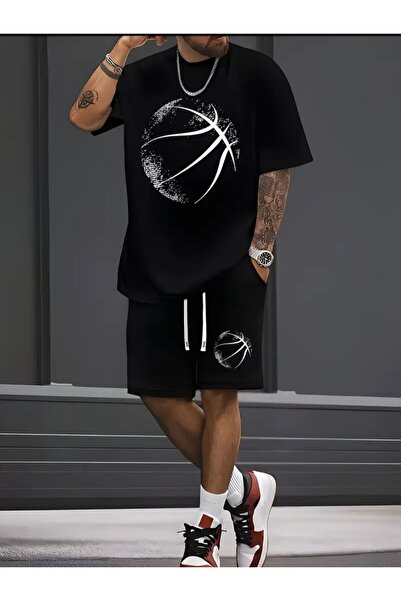 ELAN WEAR - Men's Printed Cotton T-Shirt and Shorts 2-Piece Set Oversize - Fi...