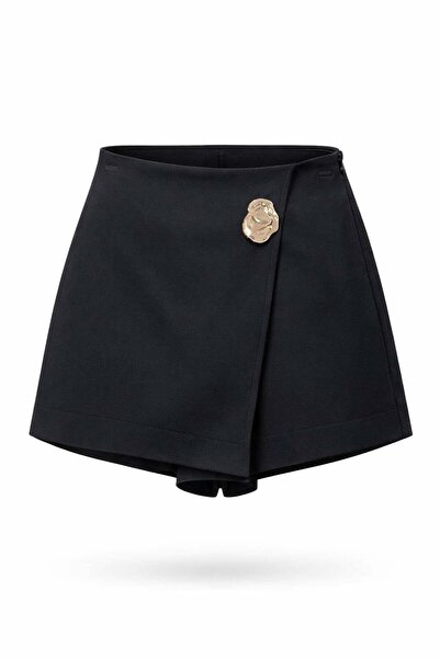 Miss Poem Γυναικεία Μεταλλικά Αξεσουάρ Ασύμμετρη Μαύρη Σορτσέ Φούστα