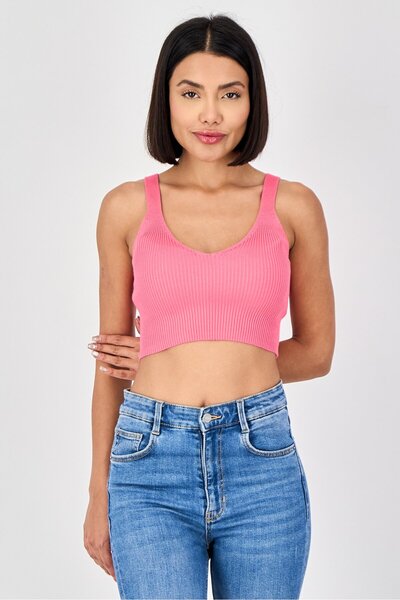 Don't Call Me Jennyfer Women V Neck Ribbed Sleeveless Tank Top, Pink