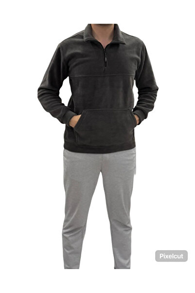 poll GRİ ERKEK ŞARDONLU POLAR SWEATSHIRT ÖNÜ CEPLİ