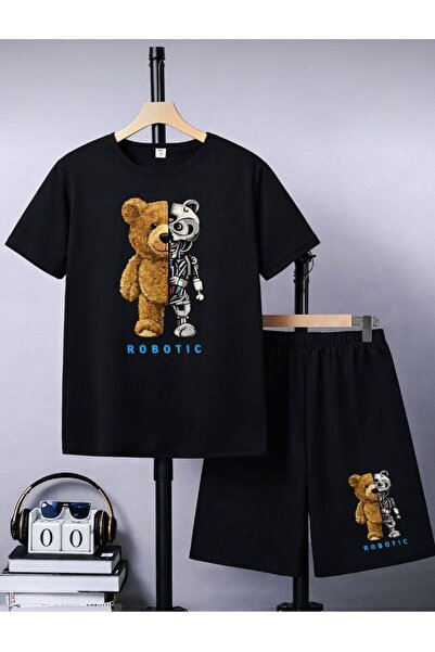 No Plan Boys' Robotic Printed T-Shirt and Shorts Set