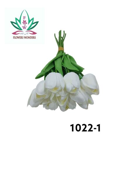 BYT ALRWASM FOR TRADE مجموعة زهور التوليب الاصطناعية من 10 قطع باللون الأبيض/...