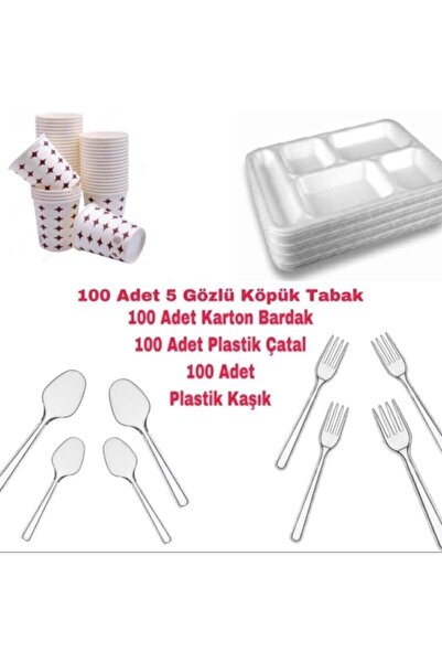 Anı 5 Gözlü Tabldot Köpük Tabak - Plastik Çatal,kaşık-karton Bardak