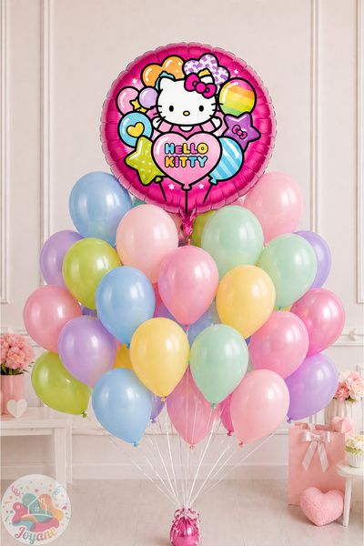 Joyane Hello Kitty Balon Seti 36 Parça Pastel Metalik Makaron Renkli Doğum Gü...