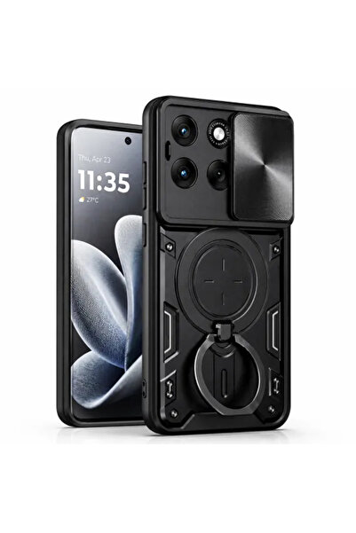 ALC MOBILE Husă compatibilă cu Motorola Edge 70 Fusion, Antișoc, Inel rotativ 360, Suport, Negru