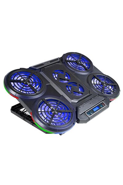 Spacer Стойка за лаптоп 17 инча, геймърска, ABS решетка, 4x10см LED вентилато...