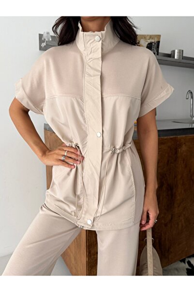 ceymoda Women's Modal Fabric Top and Bottom Set with Stopper and Parachute Detail, Snap Fastener Pockets
