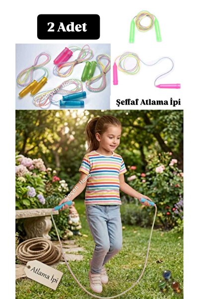 ÇEÇEN HOME (2 Adet) Renkli Şeffaf Silikon Atlama İpi, 2 Metre Çocuk Oyun İpi,...