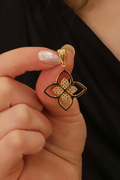 GÜLENLER ALTIN 22 Ayar Altın Taşlı Yonca Kolye Ucu