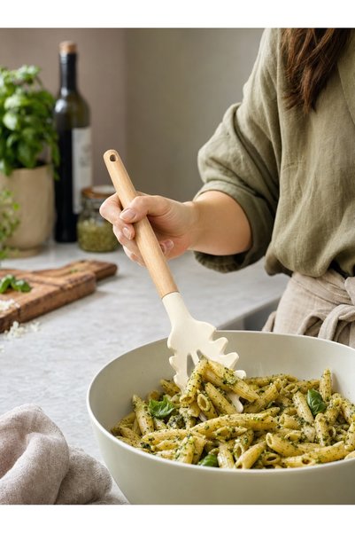 MappleHome Premium Wooden Handle Silicone Spaghetti Serving Spoon – 31.5 cm