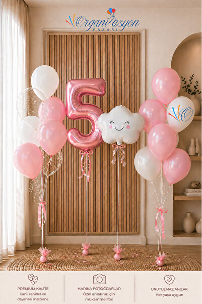 Organizasyon Pazarı 5 Yaş Doğum Günü Balon Seti | Pembe Kız Konsepti | Folyo ...