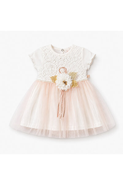 ENSONO Elegant Tulle Detailed Flower Appliqued Girls' Dress