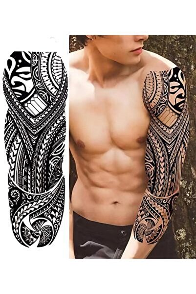 Hediye Vakti Maori Geçici Dövme Full Kol – Tribal Desenli Büyük Boy Tattoo (4...