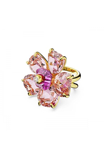 Swarovski Florere Yüzük Double Shank Pembe Sari Altin Rengi Kaplama 58