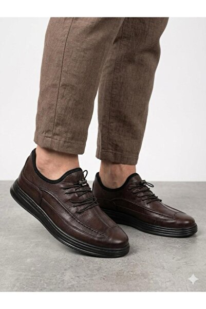 Lütfi Men's coffee brown genuine leather lightweight orthopedic sole shoes