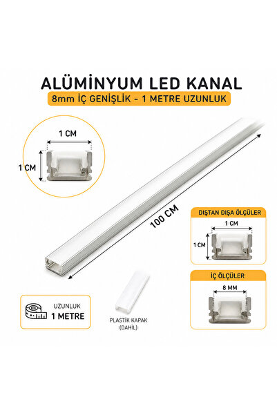 Home Alüminyum LED Kanal 1m 8mm İç Genişlik 10mm Dış Ölçü Şerit Led Profil Ka...