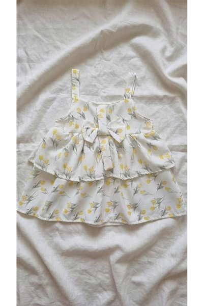 Sabi Tulip Printed Bowknot Bandana Girls' Three-Piece Summer Set