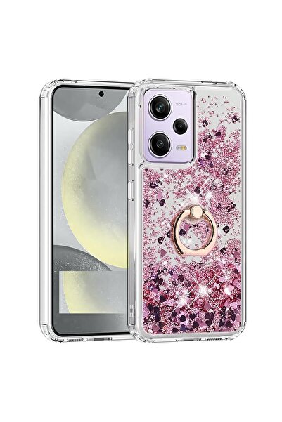Xiaomi Redmi Note 12 Pro 5G Kılıf Yüzüklü Standlı İçi Sulu Hareketli Milce Kapak