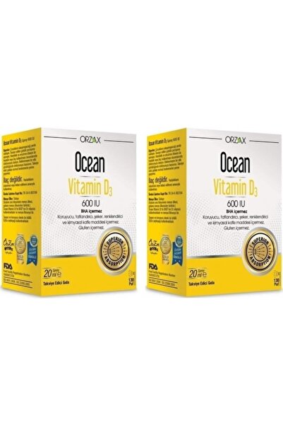 Orzax Ocean Vitamin D3 600 Iu Sprey 20 ml 2 Adet Takviye Edici Gıda