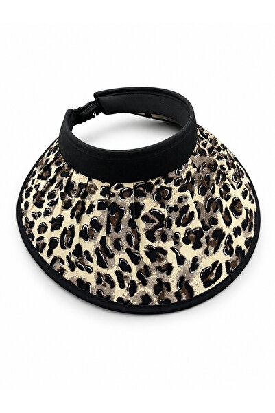 Butik Kadın Yazlık Leopar Desenli Vizör Şapka Ayarlanabilir Arkası Açık Güneş...