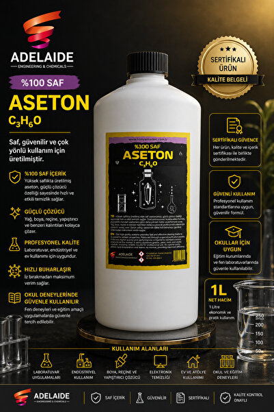 adelaide %100 Saf Aseton 1 lt (Analiz Sertifikalı)