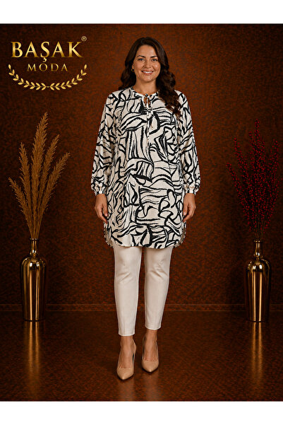 MK MODA BAŞAK Moda Başak Woven Patterned Tunic Comfortable Cut Plus Size 100%...